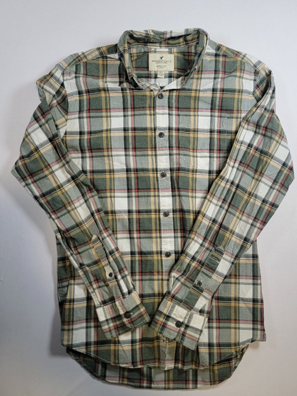 American Eagle Seriously Soft Green Plaid Shirt Mens XS